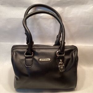 Anne Klein Black Faux Leather Satchel Tote Duffel Hand Bag Structured Work Purse